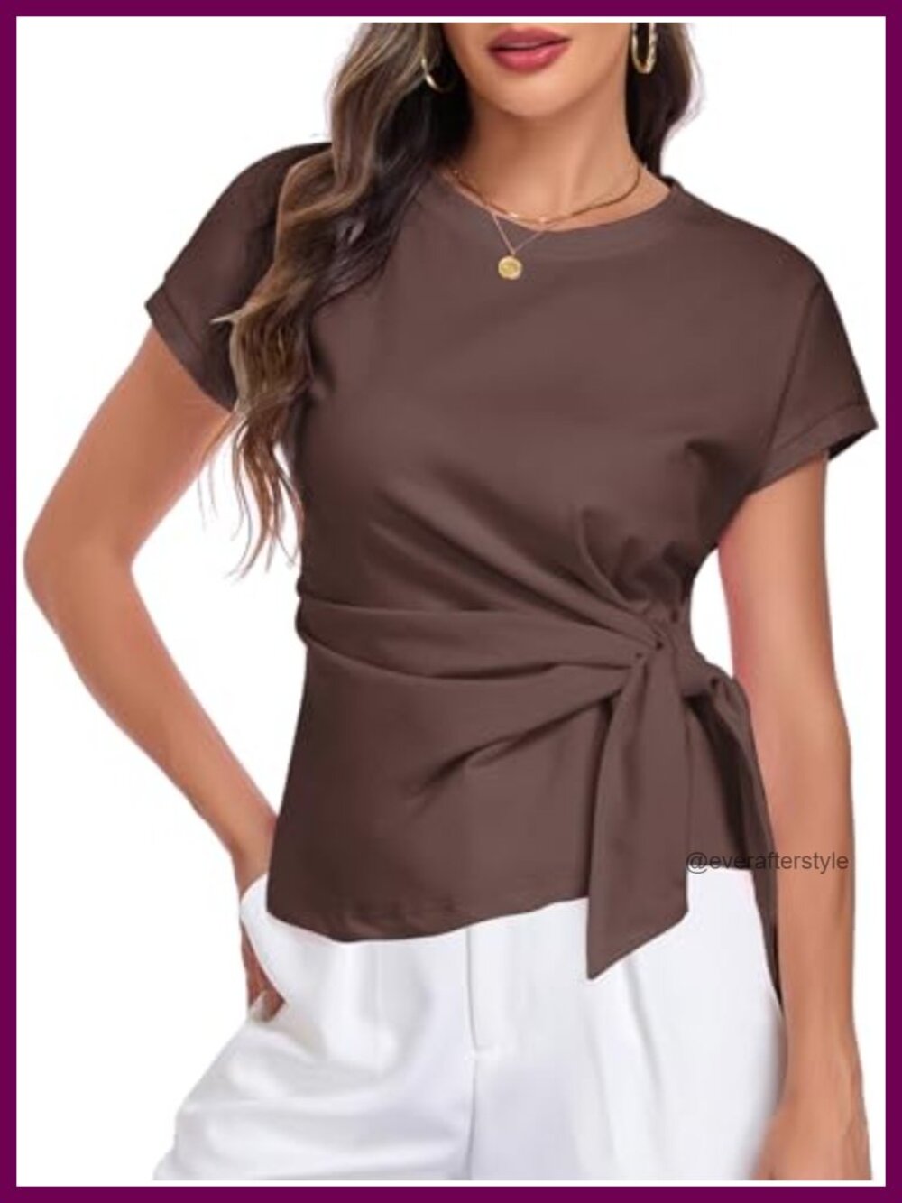 HOTIAN Womens Cap Sleeve Tie Waist Wrap Tunic Top Loose Work Blouse